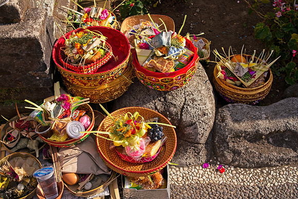 Offerings at Hindu temple, Bali, Indonesia